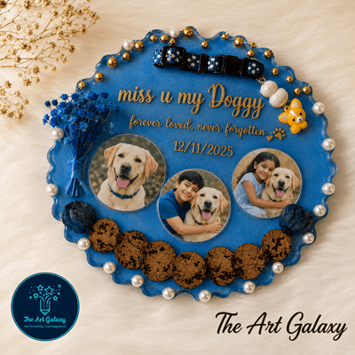 Pet memory preservation keepsake Pet memory keepsake with paw print and collar preserved in handmade resin art