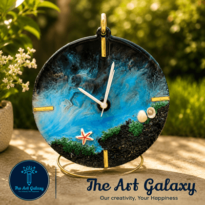 Ocean theme resin table clock Ocean themed handmade resin table clock with blue and white wave pour