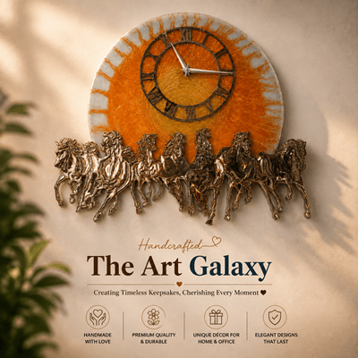 Resin wall clock with seven horse vastu theme Seven horse vastu themed handmade resin wall clock for home decor