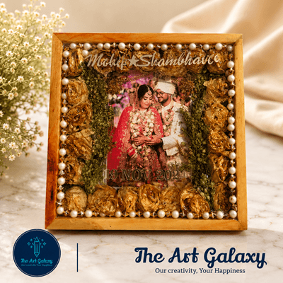 Varmala preservation in a 12x12 resin frame Wedding varmala preserved in a 12x12 inch resin frame with teak wood border